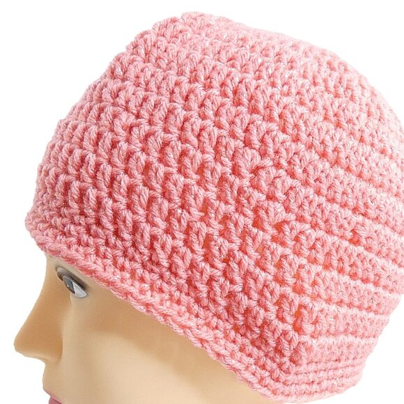 Sparkling Pink Skull Cap OS Handmade Crochet Hand Knit Warm Beanie Hat NWT - Picture 2 of 7